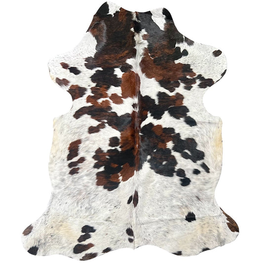 Large Tricolor Cowhide Rug L374 - 5.10x 6.5 ft