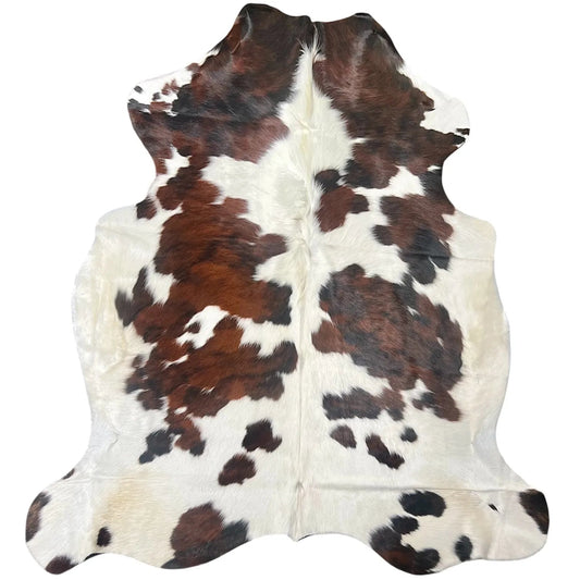 Large Tricolor Cowhide Rug L383 - 5.11x 6.3 ft