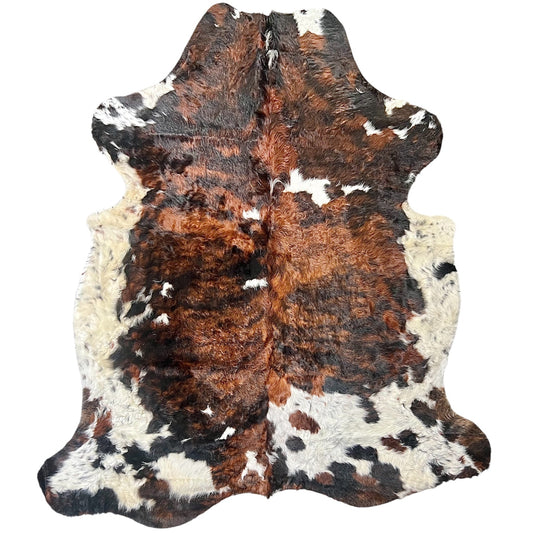 Large Tricolor Cowhide Rug L396 - 6.4x 7.2 ft