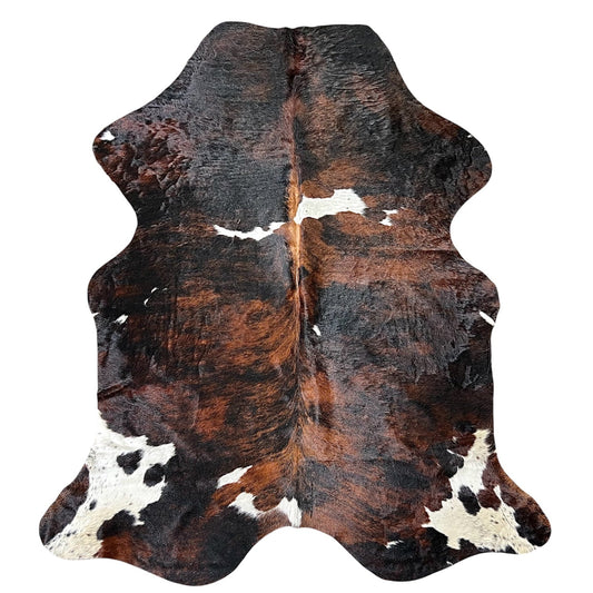 Large Tricolor Cowhide Rug O515 - 5.6x 6.8 ft