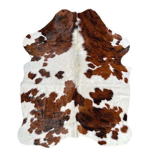 Large Tricolor Cowhide Rug R596 - 4.11x 5.9 ft
