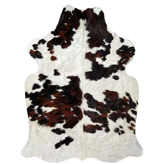 Large Tricolor Cowhide Rug R605 - 4.4x 5.5 ft