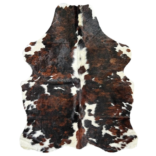 Large Tricolor Cowhide Rug R606 - 4.10x5.9 ft