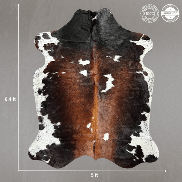 Large Tricolor Cowhide Rug Size 5 x 6.4 ft - 5348P