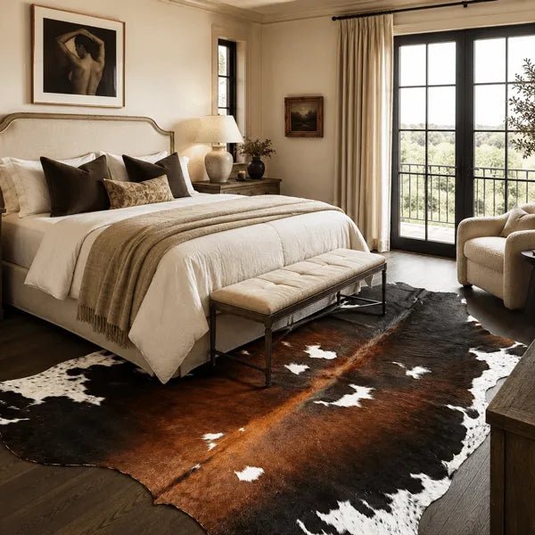 Large Tricolor Cowhide Rug Size 5 x 6.4 ft - 5348P