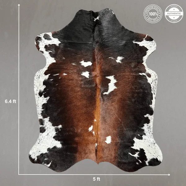 Large Tricolor Cowhide Rug Size 5 x 6.4 ft - 5348P