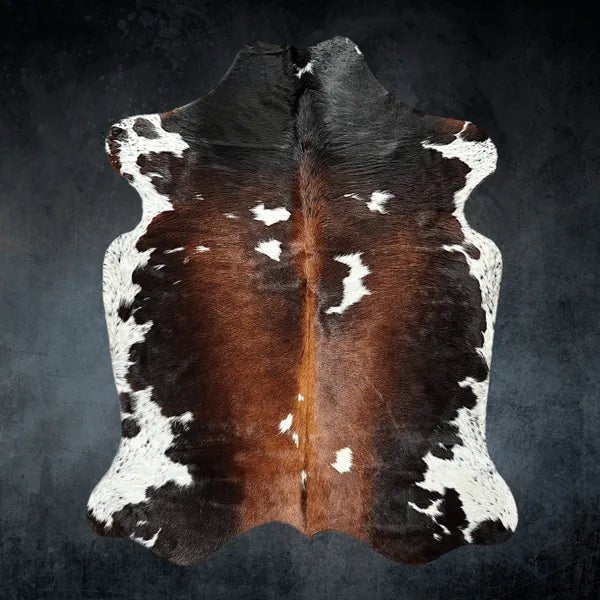 Large Tricolor Cowhide Rug Size 5 x 6.4 ft - 5348P