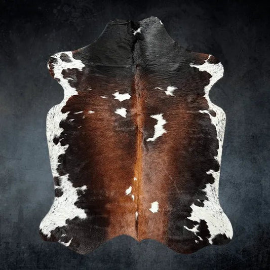 Large Tricolor Cowhide Rug Size 5 x 6.4 ft - 5348P