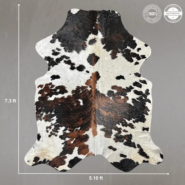 Large Tricolor Cowhide Rug Size 5.10x 7.3 ft - 5338O