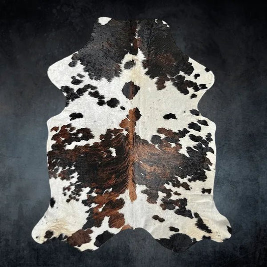 Large Tricolor Cowhide Rug Size 5.10x 7.3 ft - 5338O