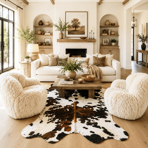 Large Tricolor Cowhide Rug Size 5.10x 7.3 ft - 5338O