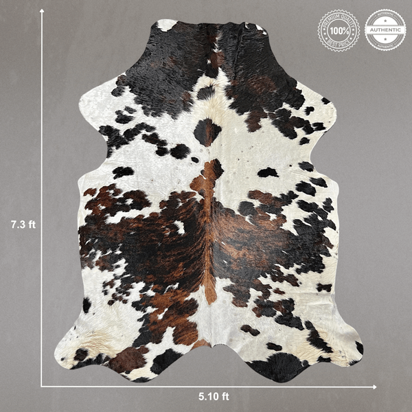 Large Tricolor Cowhide Rug Size 5.10x 7.3 ft - 5338O