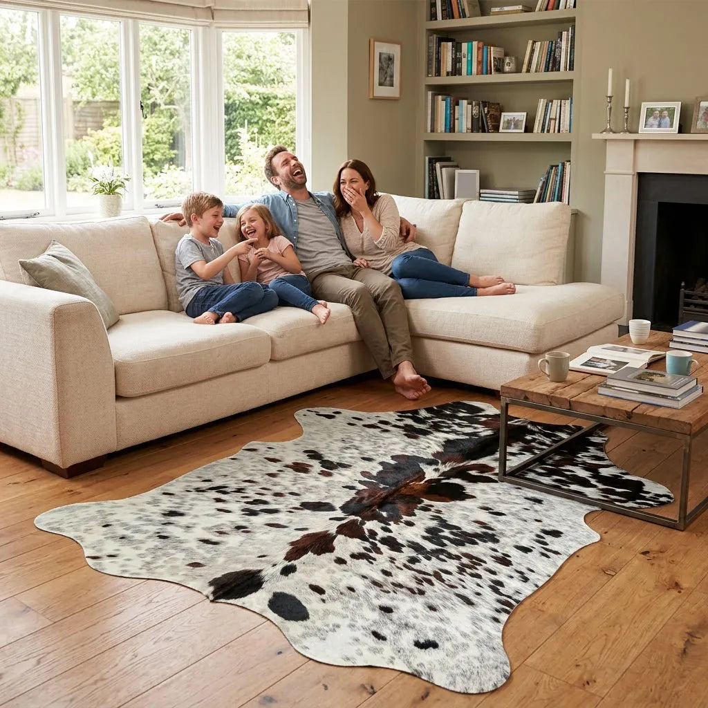 Large Tricolor Cowhide Rug Size 5.1x 6.10 ft - 5303J