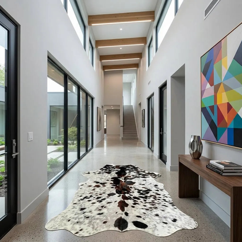 Large Tricolor Cowhide Rug Size 5.1x 6.10 ft - 5303J