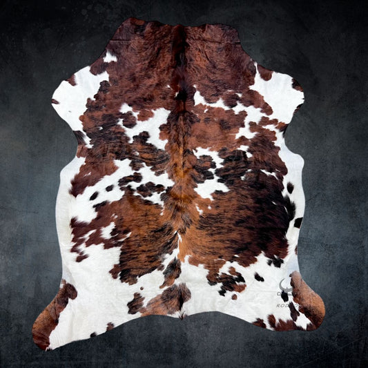 Large Tricolor Cowhide Rug Size 5.4 x 5.5 ft - 4955 - Rodeo Cowhide Rugs