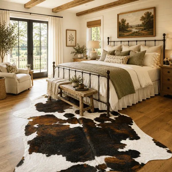Large Tricolor Cowhide Rug Size 5.5 x 6.8 ft - 5349P