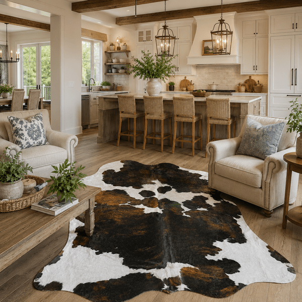 Large Tricolor Cowhide Rug Size 5.5 x 6.8 ft - 5349P