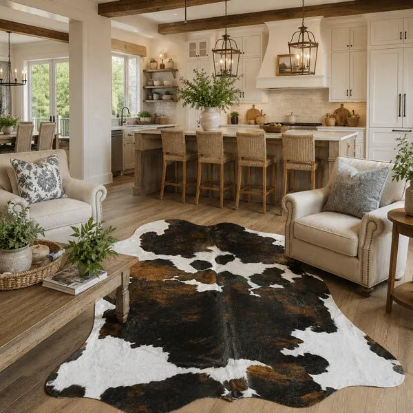 Large Tricolor Cowhide Rug Size 5.5 x 6.8 ft - 5349P