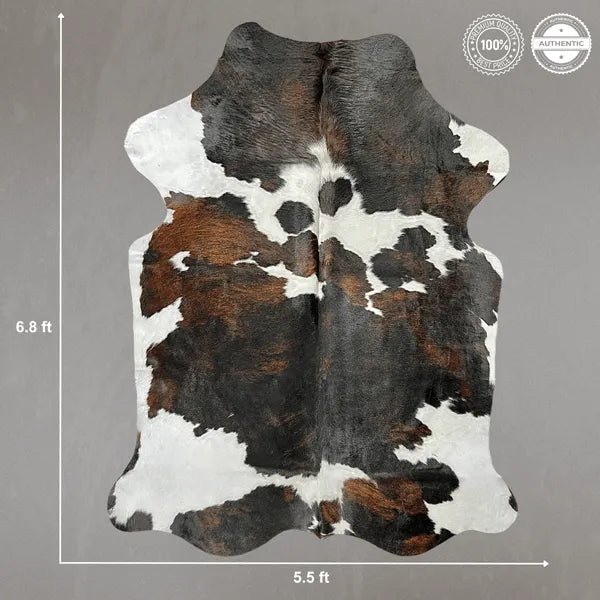 Large Tricolor Cowhide Rug Size 5.5 x 6.8 ft - 5349P