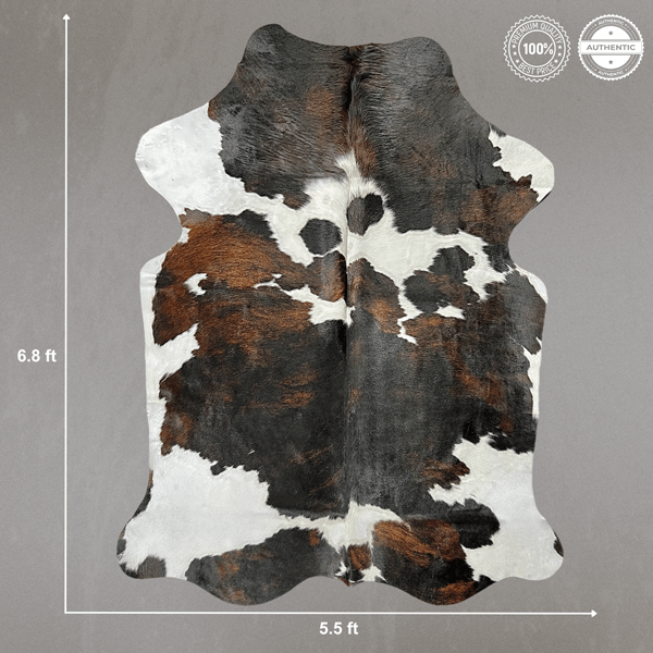 Large Tricolor Cowhide Rug Size 5.5 x 6.8 ft - 5349P