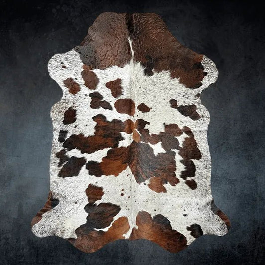 Large Tricolor Cowhide Rug Size 5.8 x 6.7 ft - 5350P