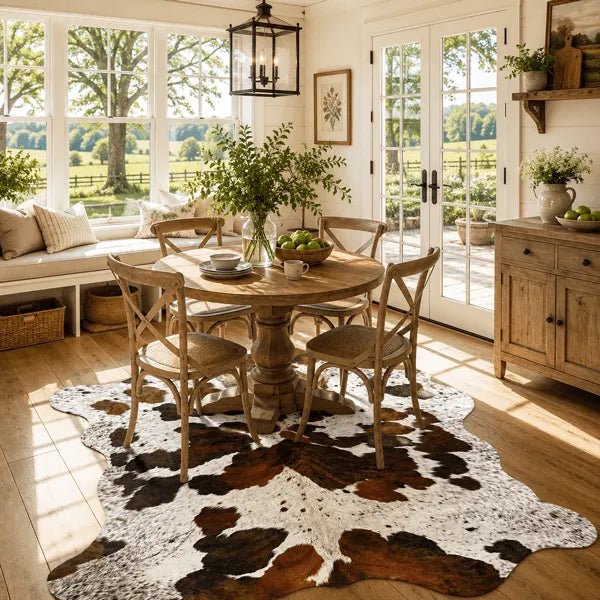 Large Tricolor Cowhide Rug Size 5.8 x 6.7 ft - 5350P