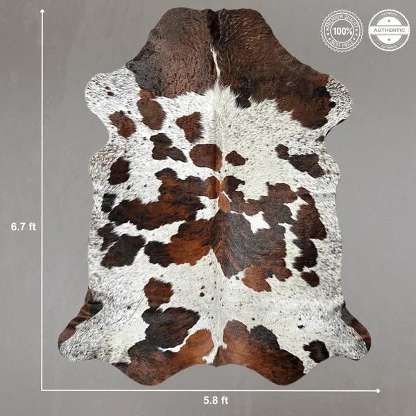Large Tricolor Cowhide Rug Size 5.8 x 6.7 ft - 5350P