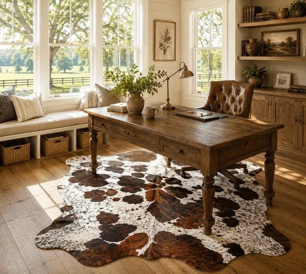 Large Tricolor Cowhide Rug Size 5.8 x 6.7 ft - 5350P