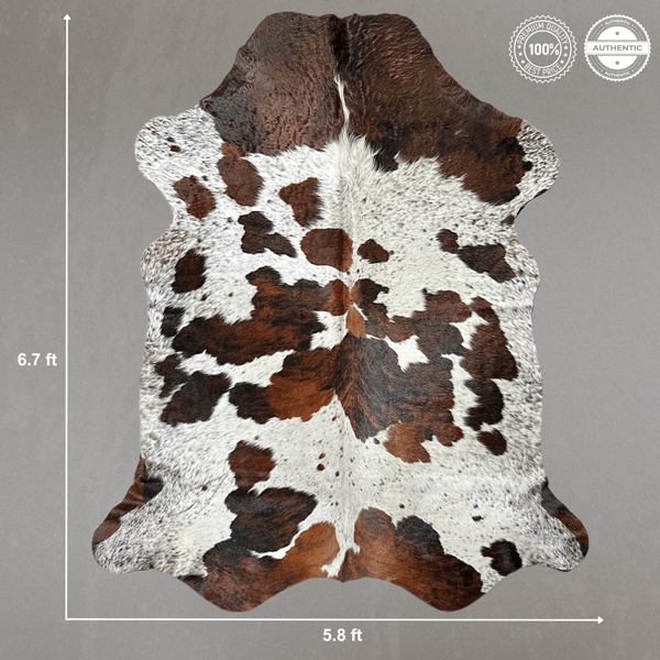 Large Tricolor Cowhide Rug Size 5.8 x 6.7 ft - 5350P