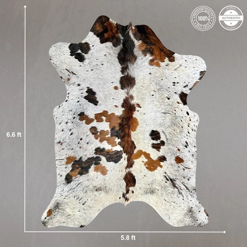 Large Tricolor Cowhide Rug Size 5.8x 6.6 ft - 5304J