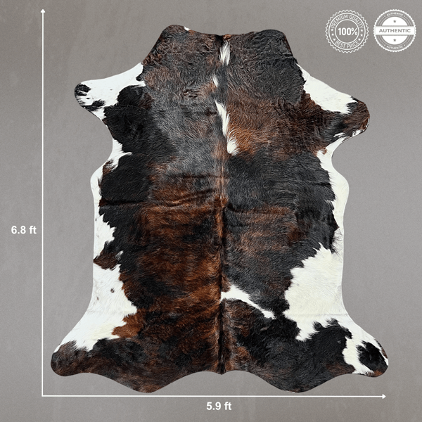 Large Tricolor Cowhide Rug Size 5.9x 6.8 ft - 5336O
