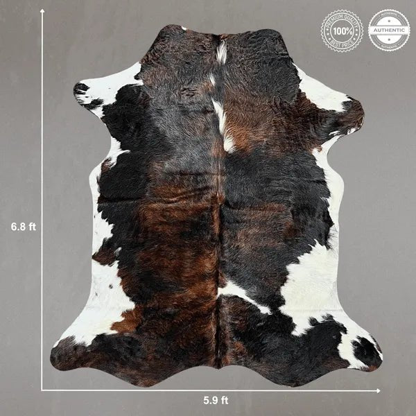 Large Tricolor Cowhide Rug Size 5.9x 6.8 ft - 5336O