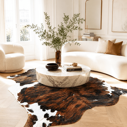 Large Tricolor Cowhide Rug Size 6.1x 7.1 ft - 5335O