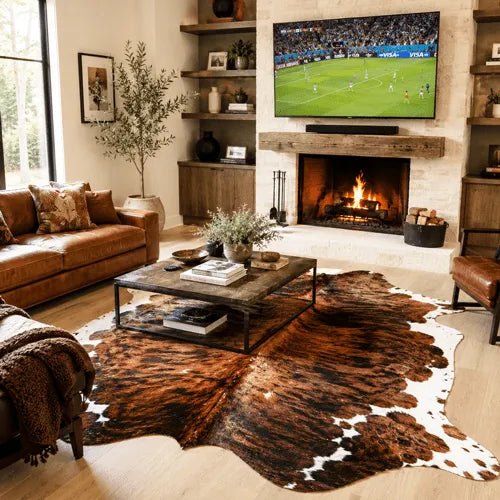 Large Tricolor Cowhide Rug Size 6.1x 7.1 ft - 5335O