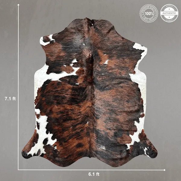 Large Tricolor Cowhide Rug Size 6.1x 7.1 ft - 5335O