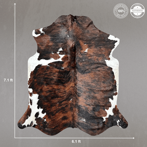 Large Tricolor Cowhide Rug Size 6.1x 7.1 ft - 5335O