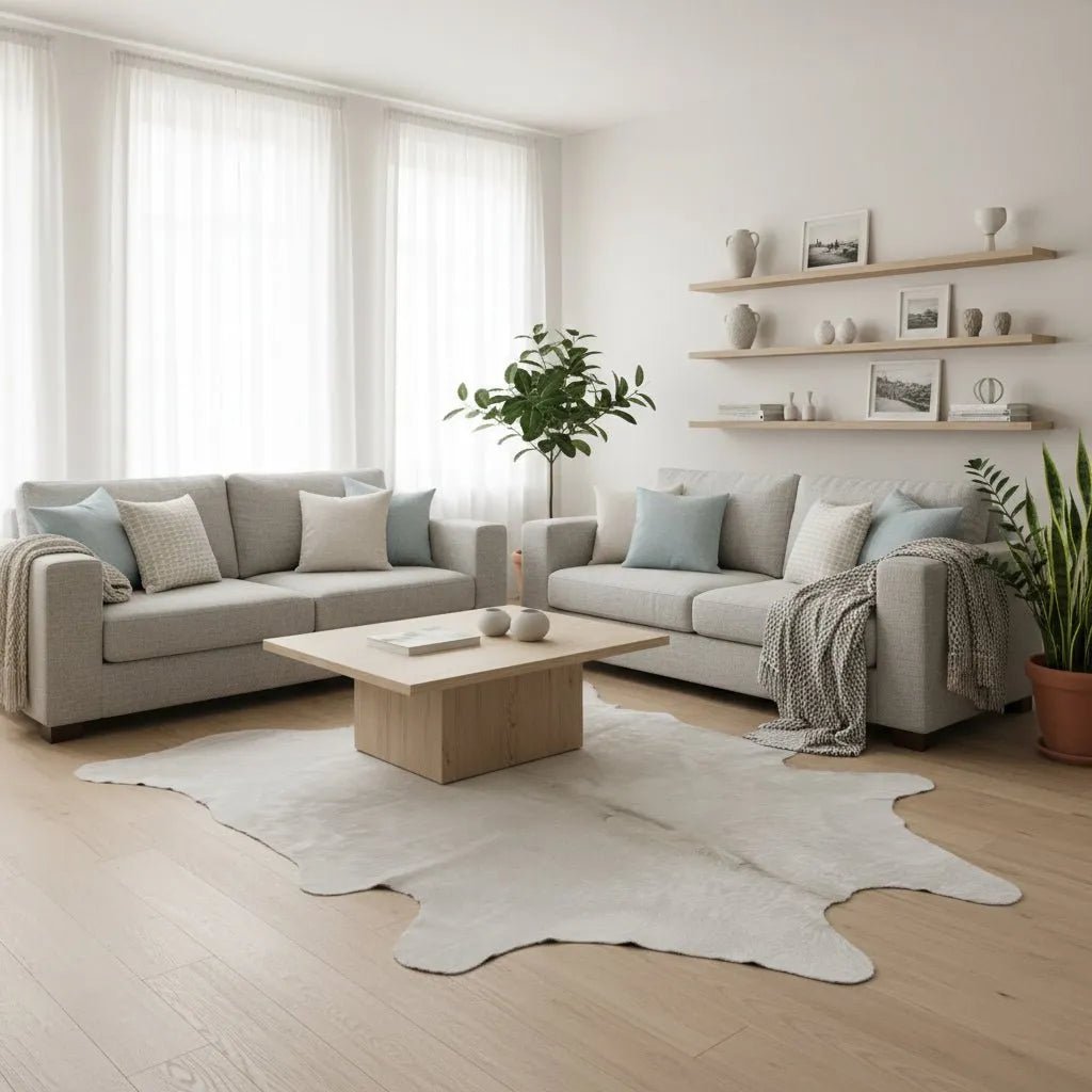 Large White Cowhide Rug Size 5.7x 6.11 ft - 5284