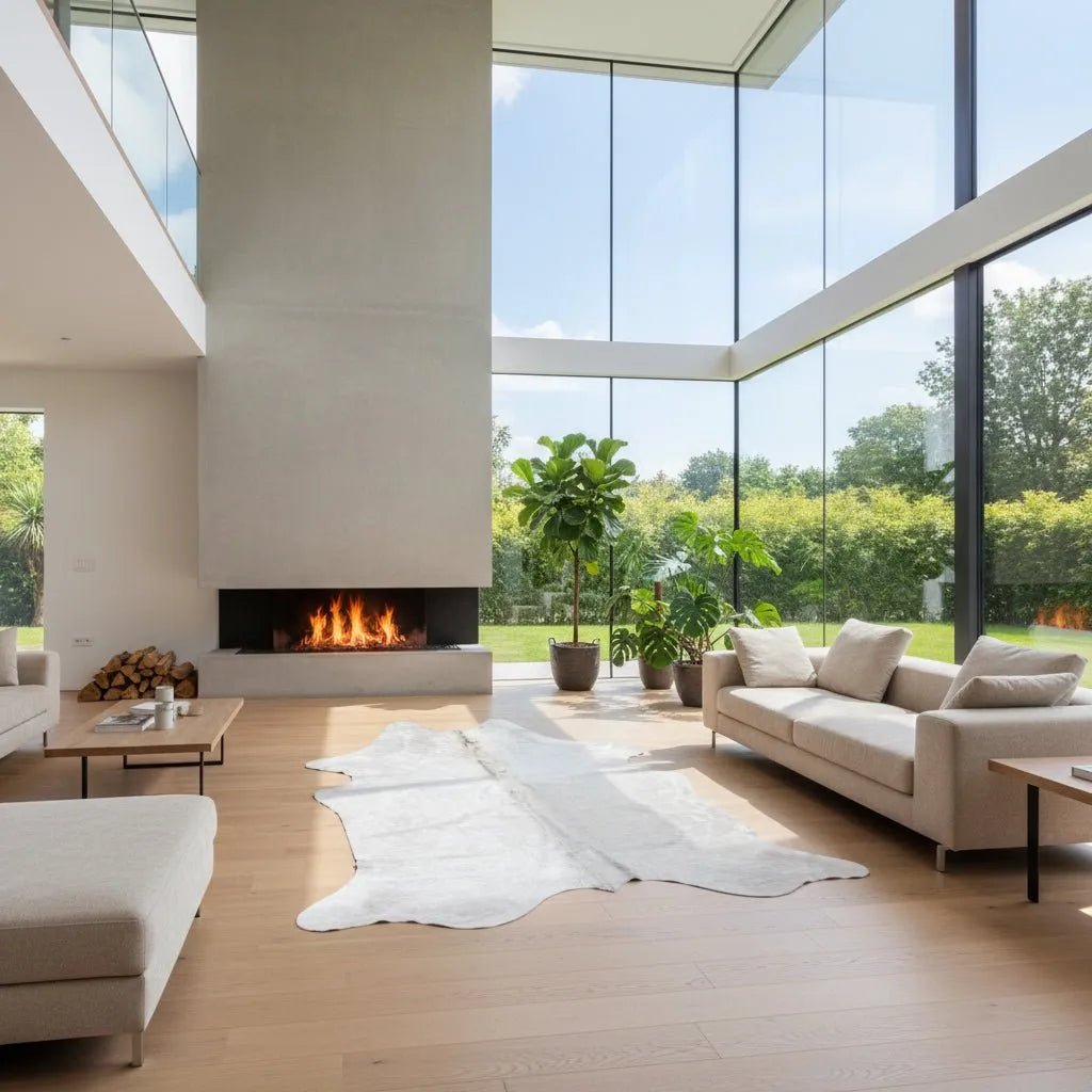 Large White Cowhide Rug Size 5.7x 6.11 ft - 5284