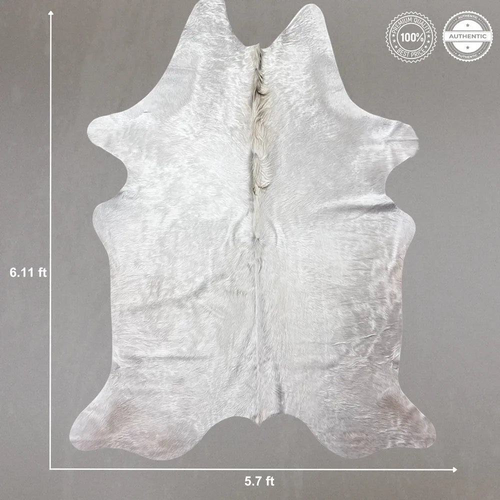 Large White Cowhide Rug Size 5.7x 6.11 ft - 5284