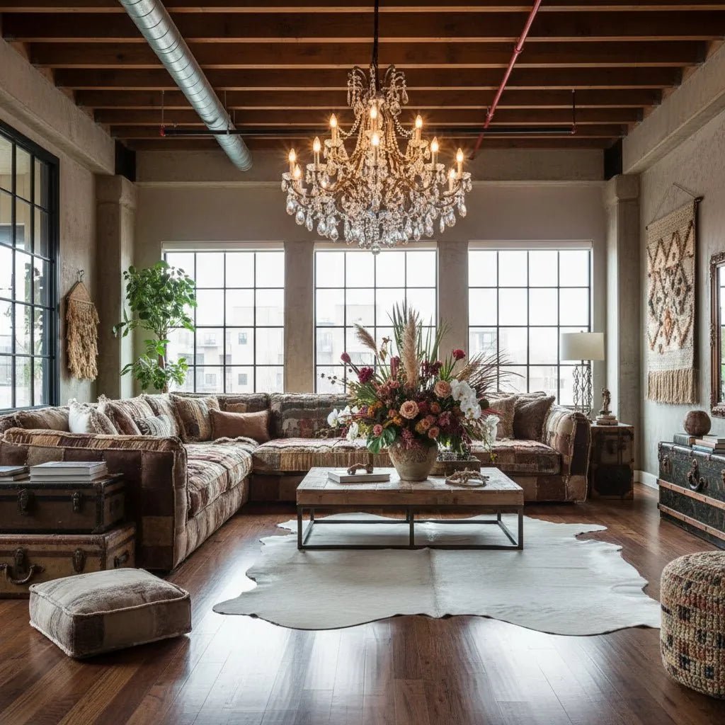 Large White Cowhide Rug Size 6.4x 6.8 ft - 5282