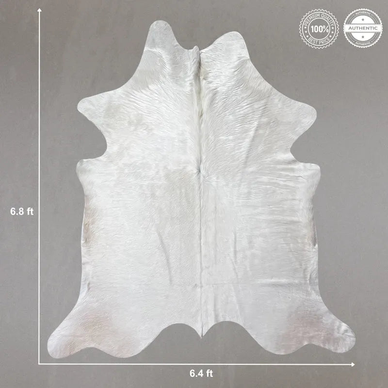 Large White Cowhide Rug Size 6.4x 6.8 ft - 5282