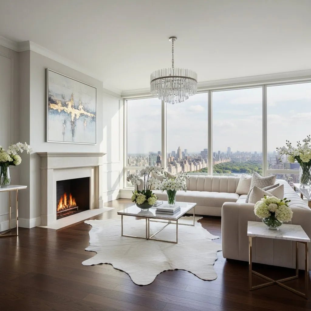 Large White Cowhide Rug Size 6.4x 6.8 ft - 5282