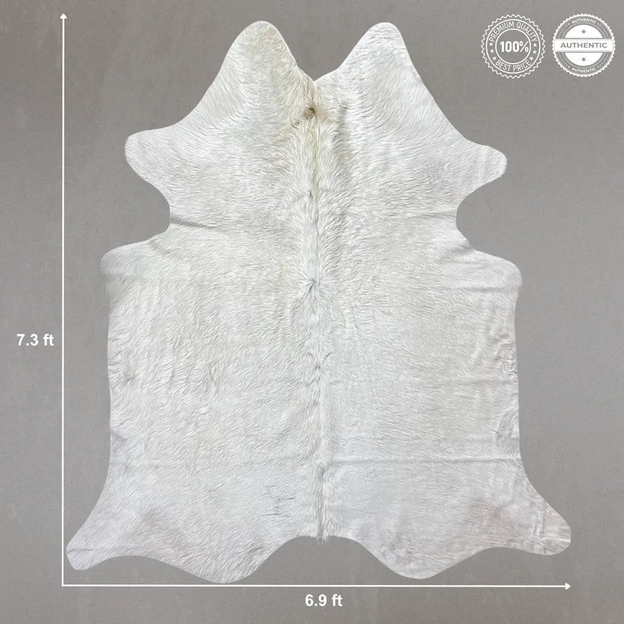 Large White Cowhide Rug Size 6.9x 7.3 ft - 5283