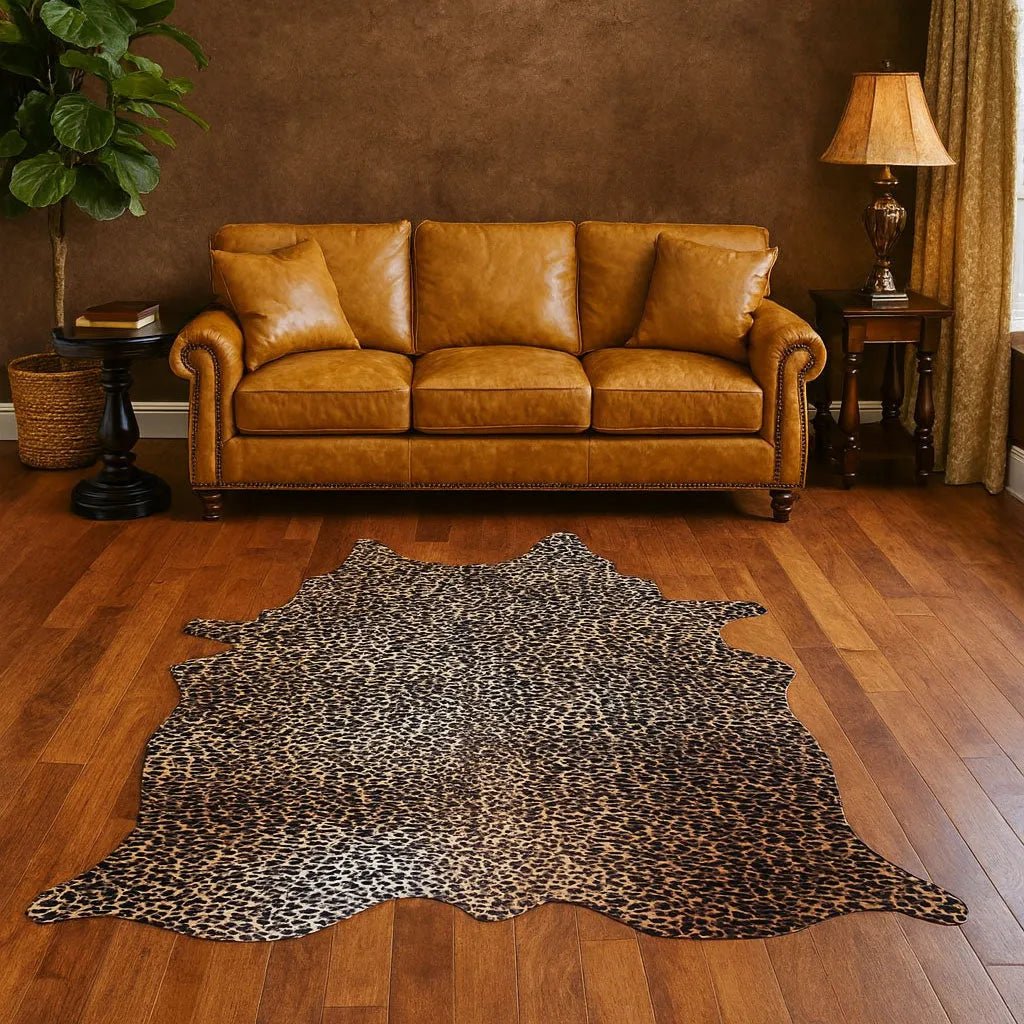 Leopard Print Cowhide Rug Size 5.5x 7 ft - 5244