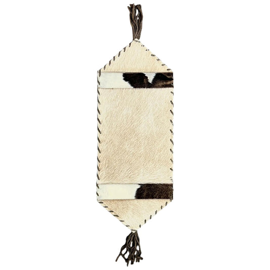 Natural Tone Genuine Cowhide Table Runner with Leather Stitching