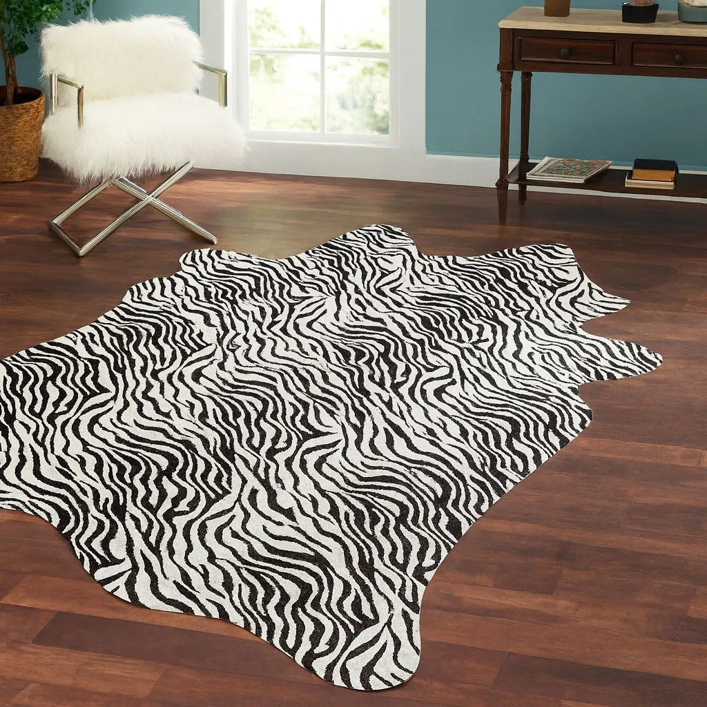 Printed baby zebra Cowhide Rug Size 5.5x 7.2 ft - 5243