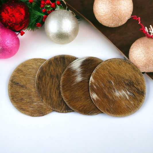 Rodeo Cowhide Coaster Sets - Rodeo Cowhide RugsRound 4pcs