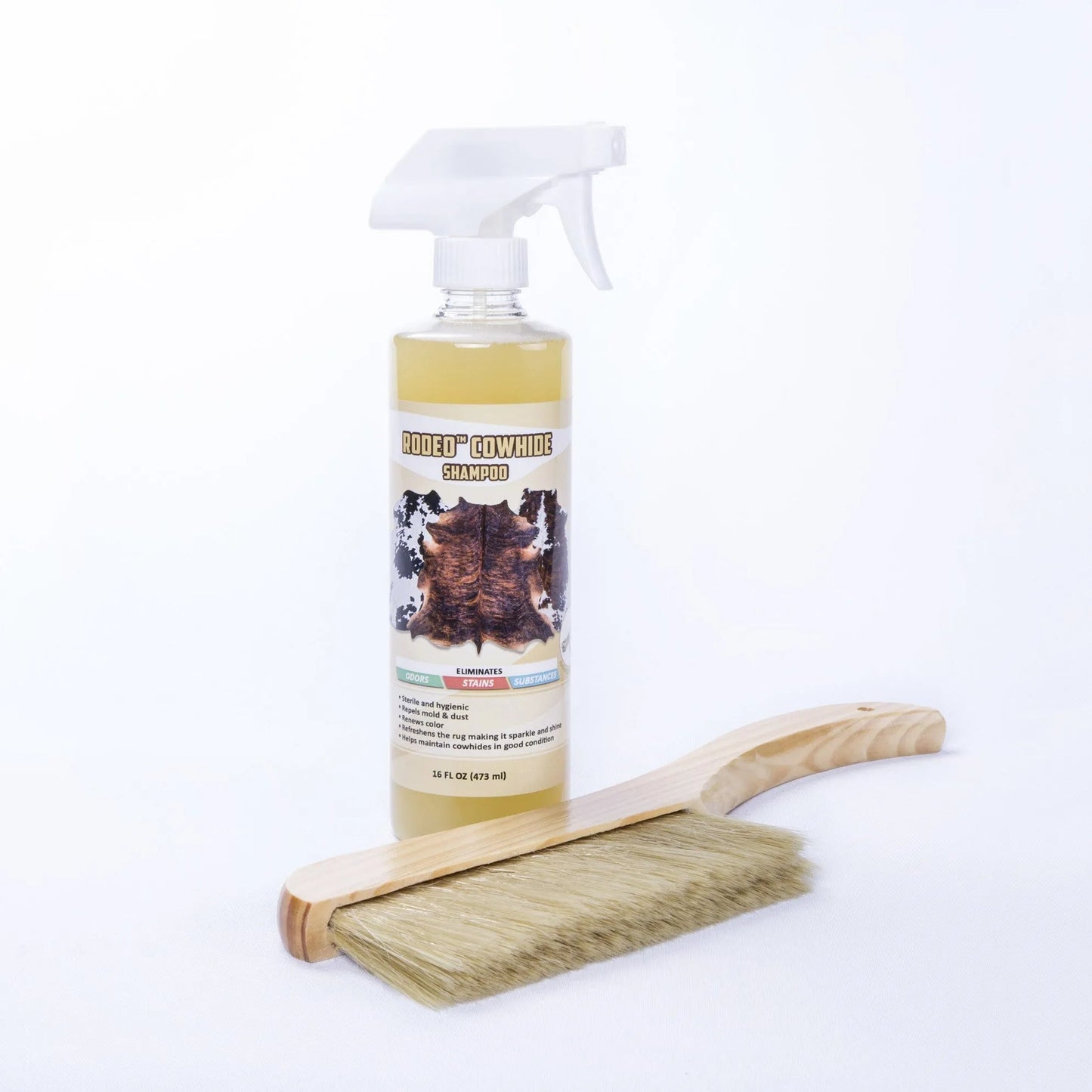 Rodeo Cowhide Soft Bristle Brush/Shampoo Rug Cleaner Combo