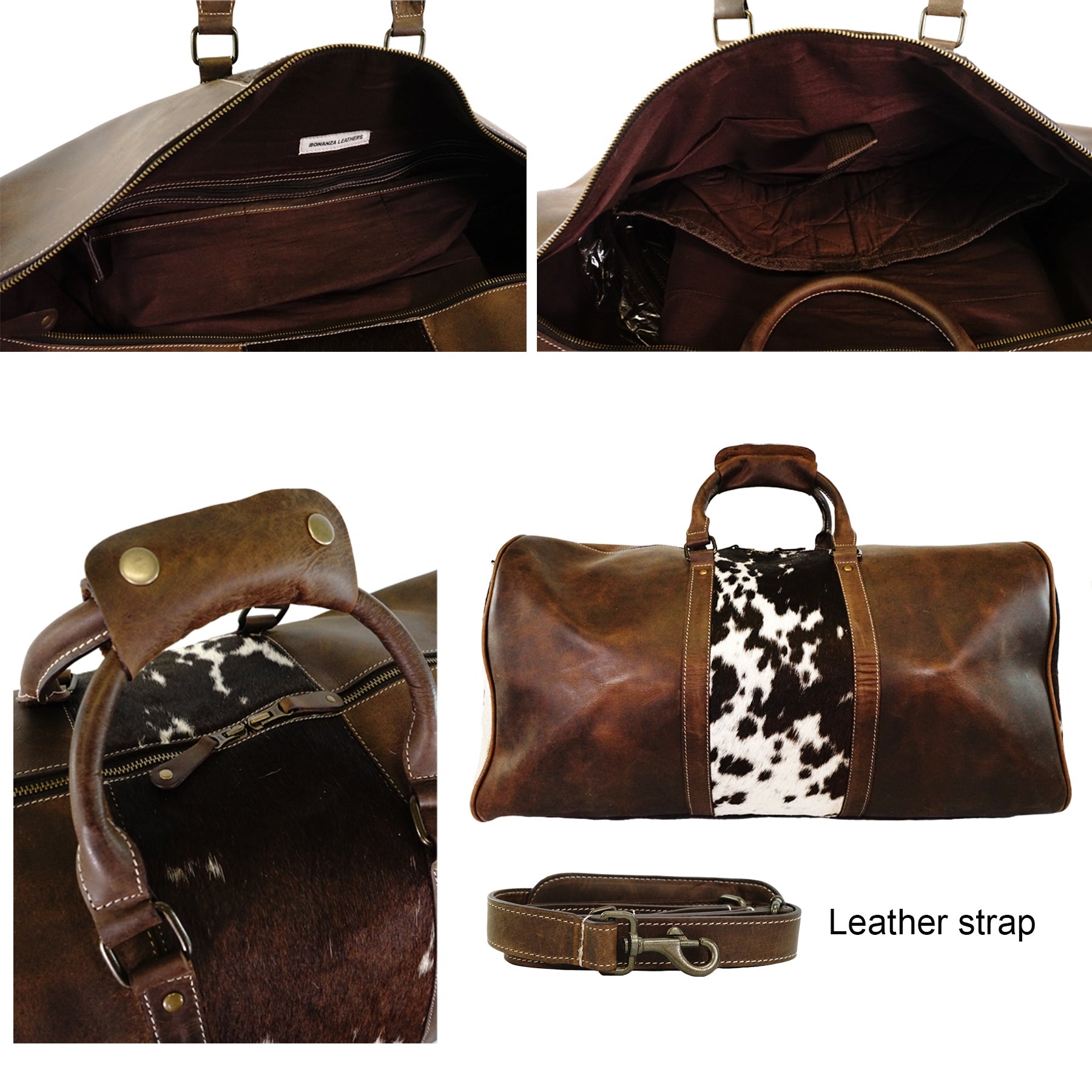 RODEO weekender Duffel carry on cowhide leather Bag - Rodeo Cowhide RugsBlack