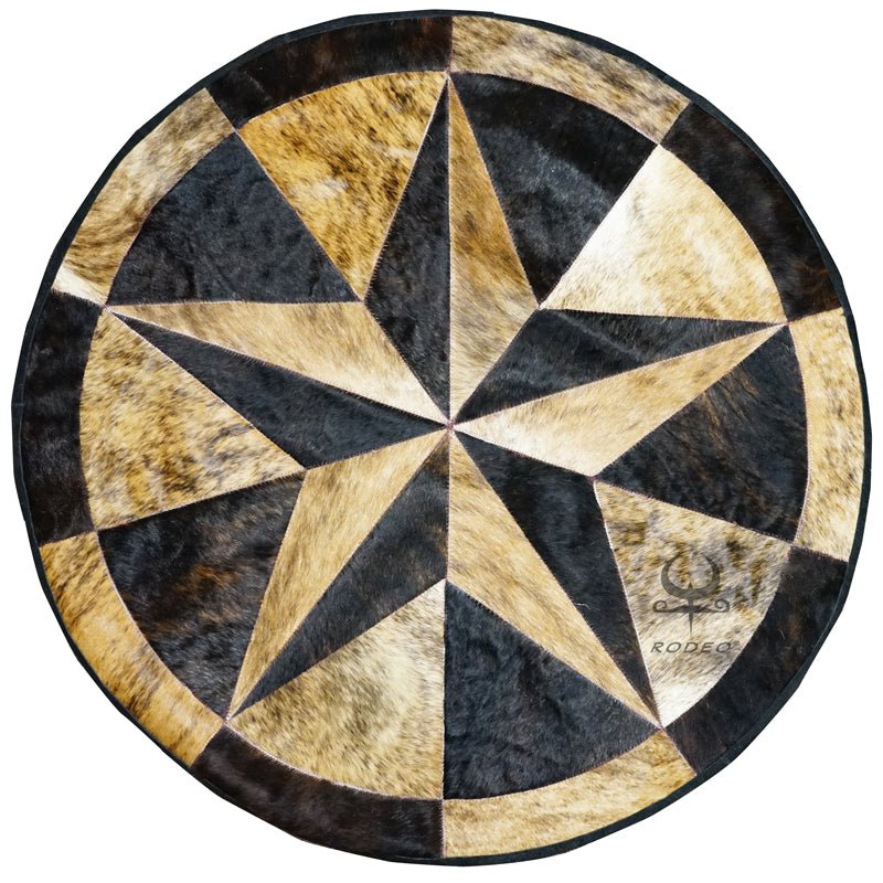 Texas Star Round Cowhide Patchwork Rug - Rodeo Cowhide RugsDark Brown